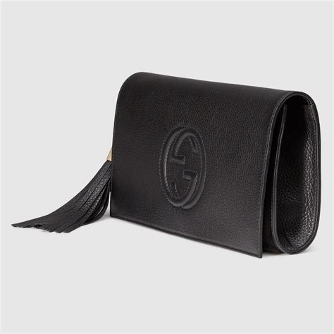 gucci black soho clutch|Gucci embossed clutch.